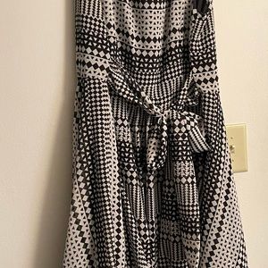 Hi-low Style Cocktail Dress in Black and White Geometric Pattern